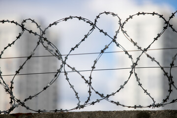 barbed wire on a fence, close up