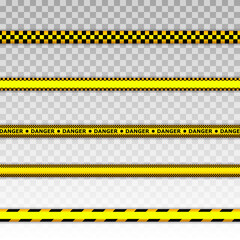 Caution tape set of yellow warning ribbons. Warning tapes. Danger signs. Vector illustration.