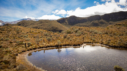 Naklejka na ściany i meble Landscape in Los Nevados National Natural Park in Colombia. Nevado de Santa Isabel and Nevado del Ruiz volcano