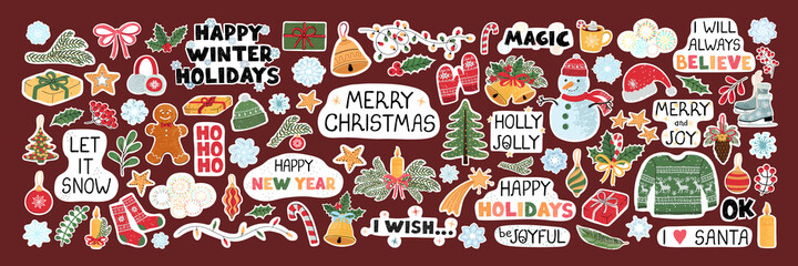Fototapeta na wymiar Christmas modern set of stickers