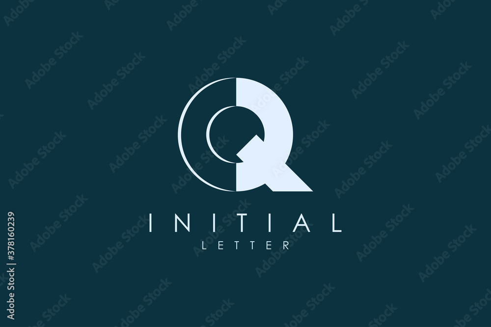 Poster abstract initial letter q logo. white shape circle line style isolated on blue background. usable fo