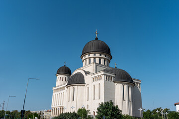New unfinished Orthodox Cathedral in easter European city daytime
