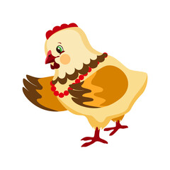 Chicken, a kind and caring mother hen. Vector, isolated image on a white background, in the style of a cartoon.