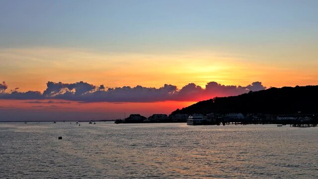 Panorama of beautiful at coast colors clouds, horizon sunset on the ocean.