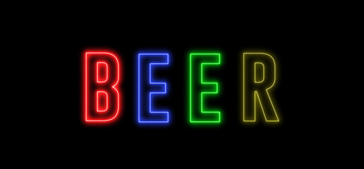 Neon light of a bottle beer and text of "BEER". Concept of drinking alchol, bar or club signboard. Retro design.