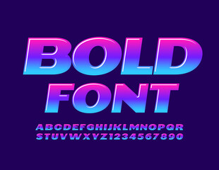 Vector Bold Font. Creative color gradient ALphabet set. Glossy bright Letters and Numbers