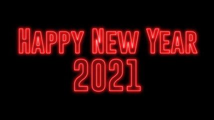 Neon colorful text of "Happy New Year 2021". New year with glowing shiny sign.