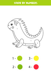 Coloring page with cute cartoon iguana. Educational game.