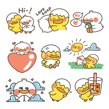 cute baby ducklings doodle sticker collection set