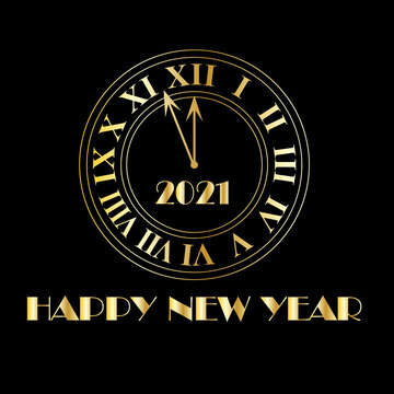 2021 Happy New Year Gold Deco Clock