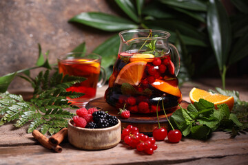 fruit berry tea in a glass teapot