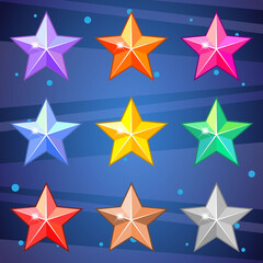 Star gemstones shiny very cute for match 3 puzzle game. Vector illustration.