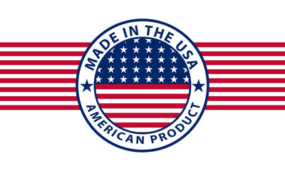 Made in the USA american product label with flag