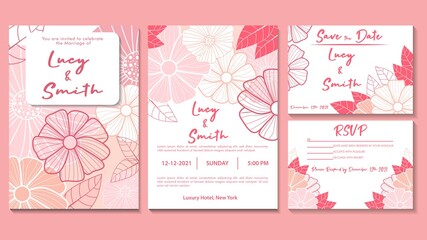 Wedding invitation with floral concept combined with pastel colors