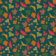 vector floral seamless pattern with autumn leaves and flowers vector illustration background