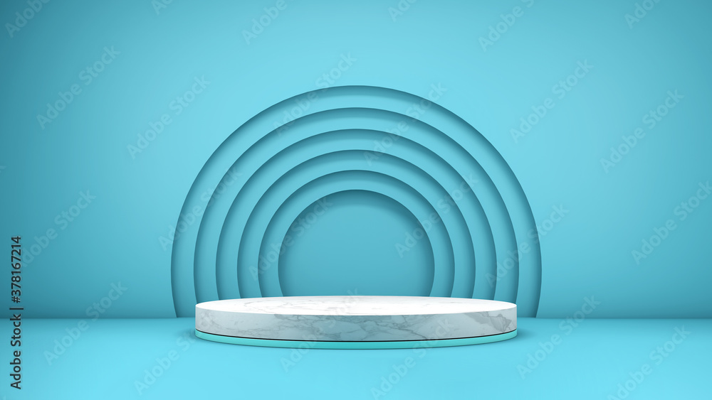 Aufkleber 3d rendering of a marble textured podium on a blue background for product display