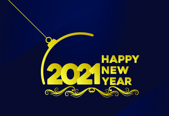 Happy new year 2021 with golden gradient colour, blue background, Premium Vector illustration template