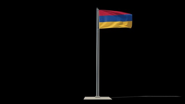 Armenia flag on a flagpole in full growth waving in the wind. You can cut this footage from the background (Luma Mattes). The  Republic of Armenia.