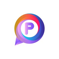 p letter colorful on circle chat icon logo.chat logo minimalist template using modern and gradient style. ellipse chat logo.chat logo