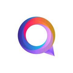 O letter colorful on circle chat icon logo.chat logo minimalist template using modern and gradient style. ellipse chat logo.chat logo