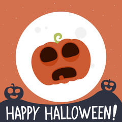 Cartoon pumpkin monster with happy halloween lettering.Vector halloween pumpkin cartoon character illustration from halloween collection.