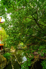 Fototapeta premium Beautiful scenery in the early sun of Khanh An Pagoda, Ho Chi Minh city, Vietnam - little Japan in Saigon.