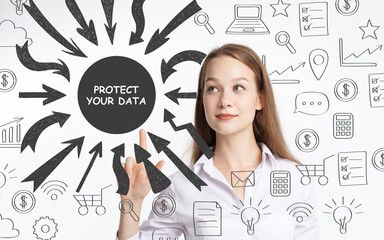 Business, technology, internet and network concept. Young businessman thinks over the steps for...