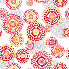 Seamless bright abstract background with stylized flowers.