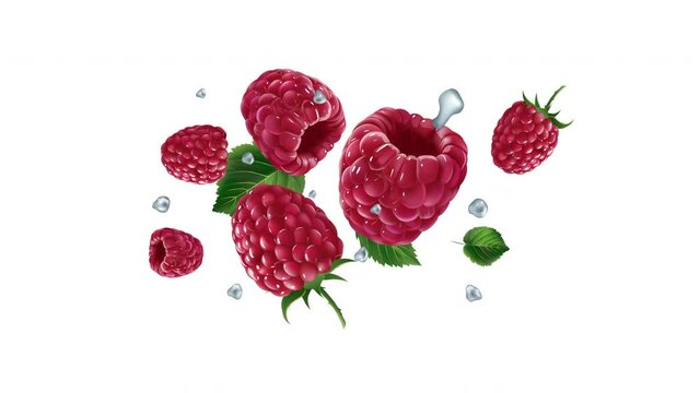 Fresh raspberries scatter on the alpha channel.