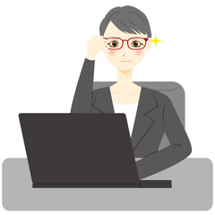 パソコン　女性　会社員　ミドル　疲労　眼鏡