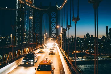 Door stickers New York TAXI Vehicles with bright headlights driving on Manhattan bridge