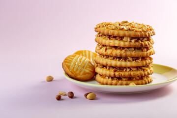 Stack of shortbread cookies in the shape of rings.
