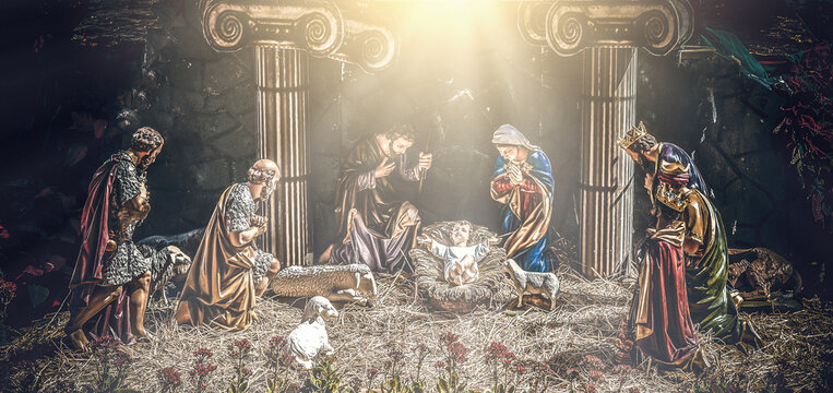 Statue of the nativity of the baby jesus Our Lady and Joseph are by your side. Birth of Jesus. Pure love without conditions. Christians all over the world delight in this nativity scene. on christmas