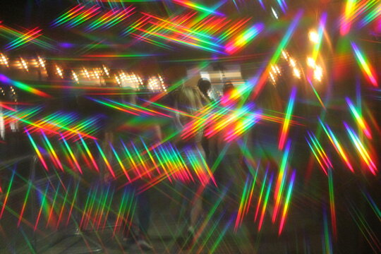prism abstract lights nightclub dance party  synth wave background backdrop lights and lasers through hologram glasses stock, photo, photograph, picture, image