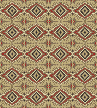 Creative color abstract geometric pattern in beige and red, vector seamless, can be used for printing onto fabric, interior, design, textile, pillow, carpet.