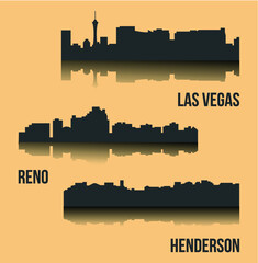 Fototapeta premium Set of 3 city silhouette in Nevada ( Las Vegas, Reno, Henderson )