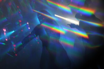 abstract lights nightclub dance party synthwave background lights and lasers through hologram glasses stock, photo, photograph, picture, image