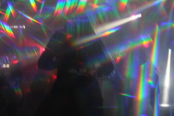 prism abstract lights nightclub dance party synthwave background lights and lasers through hologram prism glasses stock, photo, photograph image