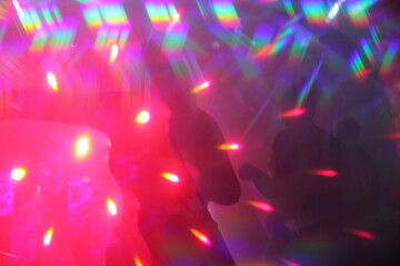 abstract lights nightclub dance party synthwave background lights and lasers through hologram...