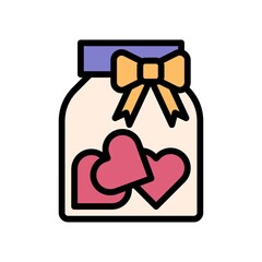 gift box related jar gift box with hearts, ribbon vector with editable stroke