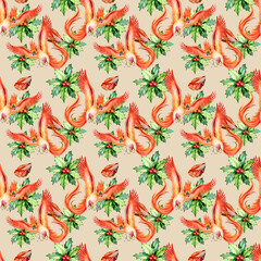 Watercolor seamless pattern with birds