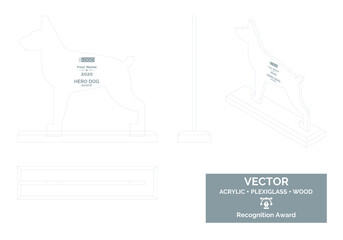 Dog silhouette Trophy Vector Template, Hero dog trophy Distinction Award, Dog Recognition trophy Award