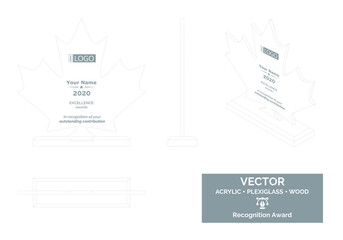 Maple Leaf Silhouette Trophy Vector Template, Business trophy Distinction Award, Corporate Recognition trophy Award