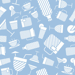 Soft drink - Vector background (seamless pattern) of silhouettes water, soda, juice, cocktail, cup, can, mug, coffee, tea for graphic design