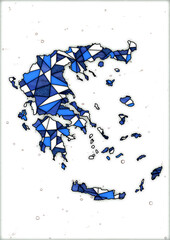 stained glass style design for decoration with the shape of the territory of Greece