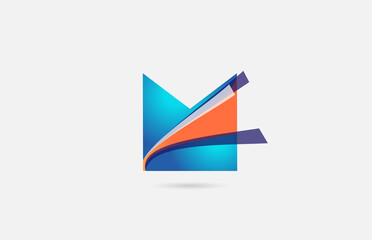 line orange blue M alphabet letter logo icon for company. Creative design for business and corporate