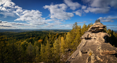 panorama of the autumn Arakul Shikhan, Russia, southern Urals in September