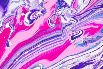 Fluid art texture. Abstract background with swirling paint effect. Liquid acrylic artwork with colorful mixed paints. Can be used for background or poster. Blue, pink and white overflowing colors