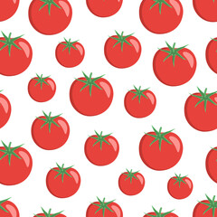 Seamless pattern with juicy tomatoes. This vegetable design is for your business projects. Ideal for fabrics and decor. Beautiful vector background