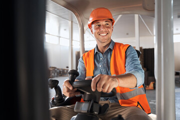 Forklift operator in warehouse